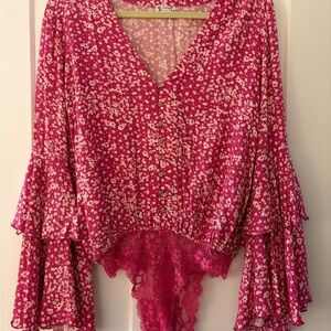 Free People Fuchsia Floral Blouse